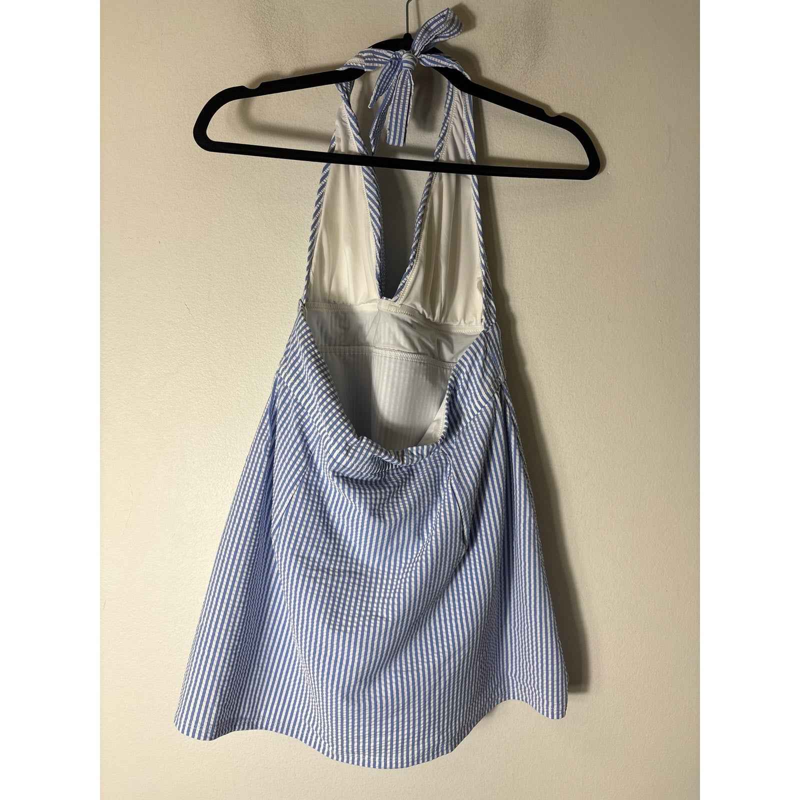 NWT J. Crew Light Blue Sear Sucker Halter Swim Dress Sz 8