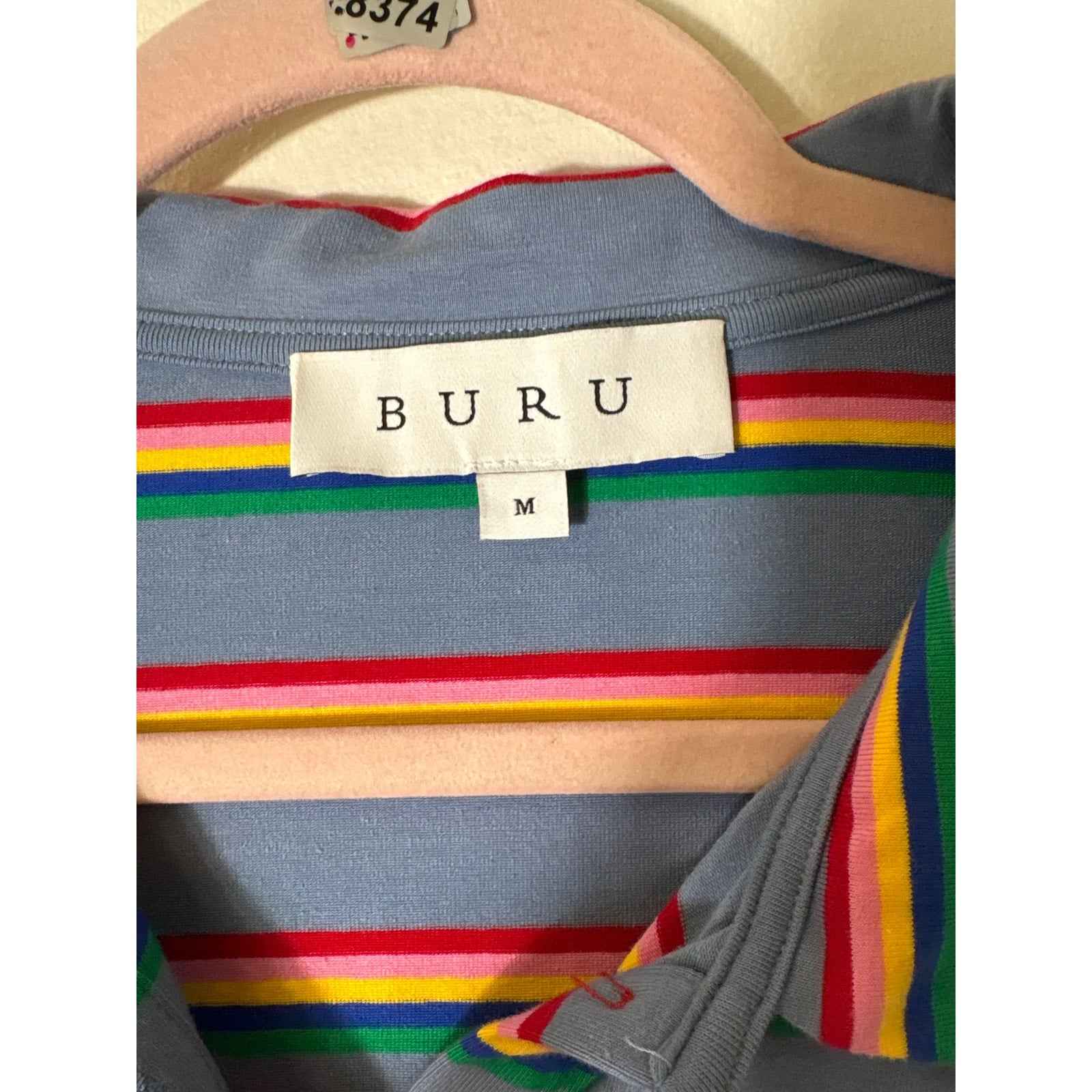 Buru Rainbow Striped Cotton Shirt Dress Sz M