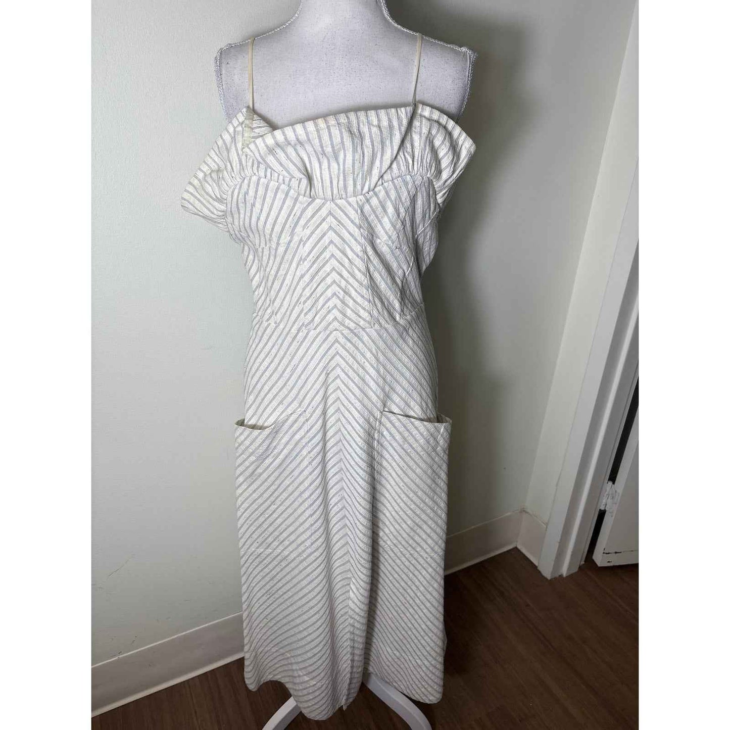 Rebecca Taylor Blue and White Spaghetti Strap Maxi Dress Sz 6