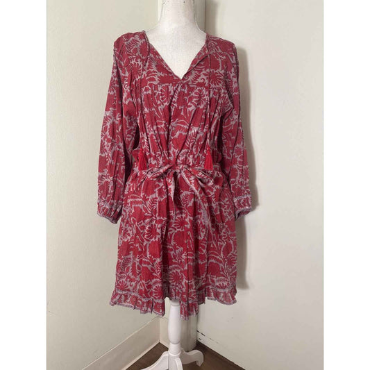 Cleobella Red Floral Block Print Mini Dress Sz L