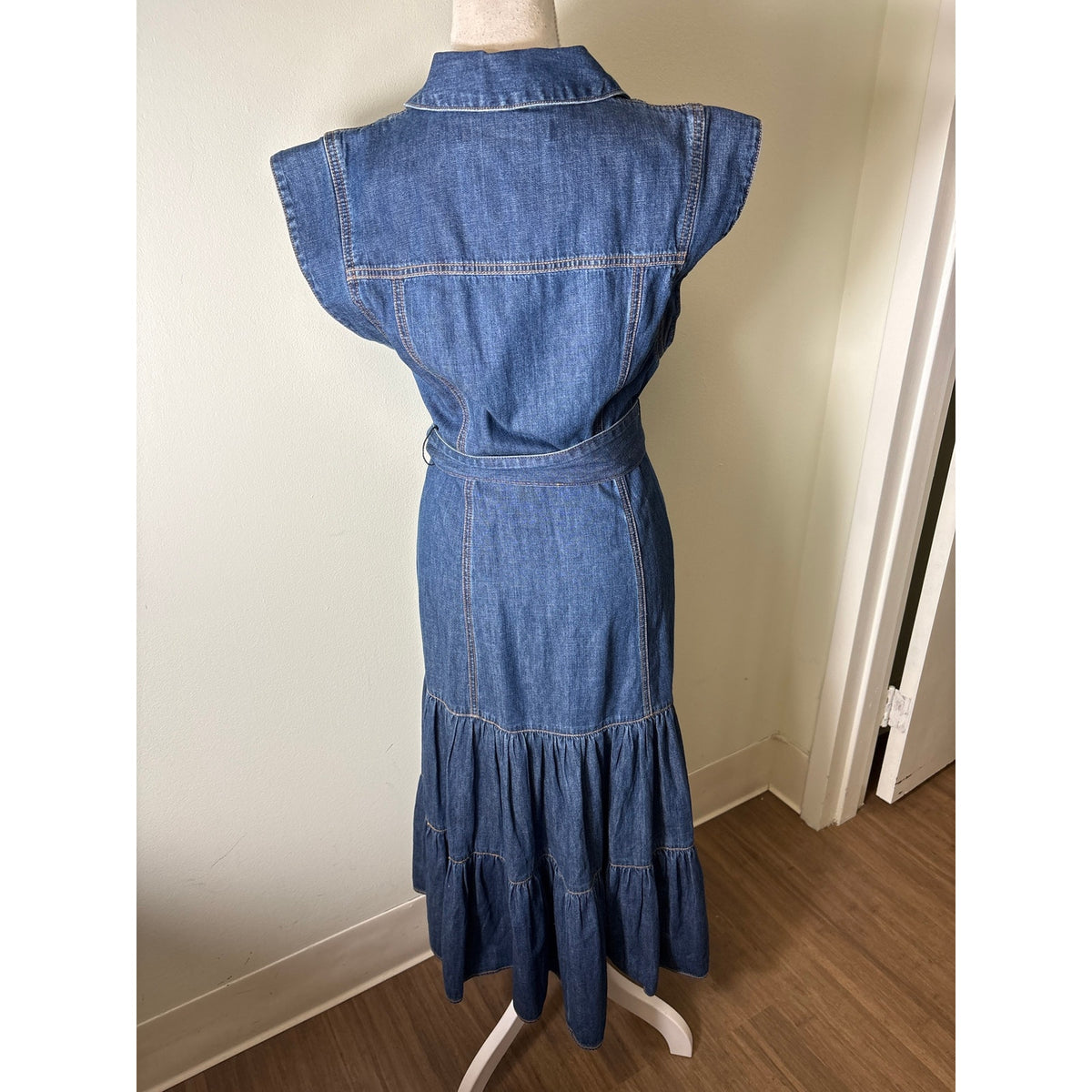 Veronica Beard Jeans Cap Sleeve Button Up Maxi Dress Sz 4