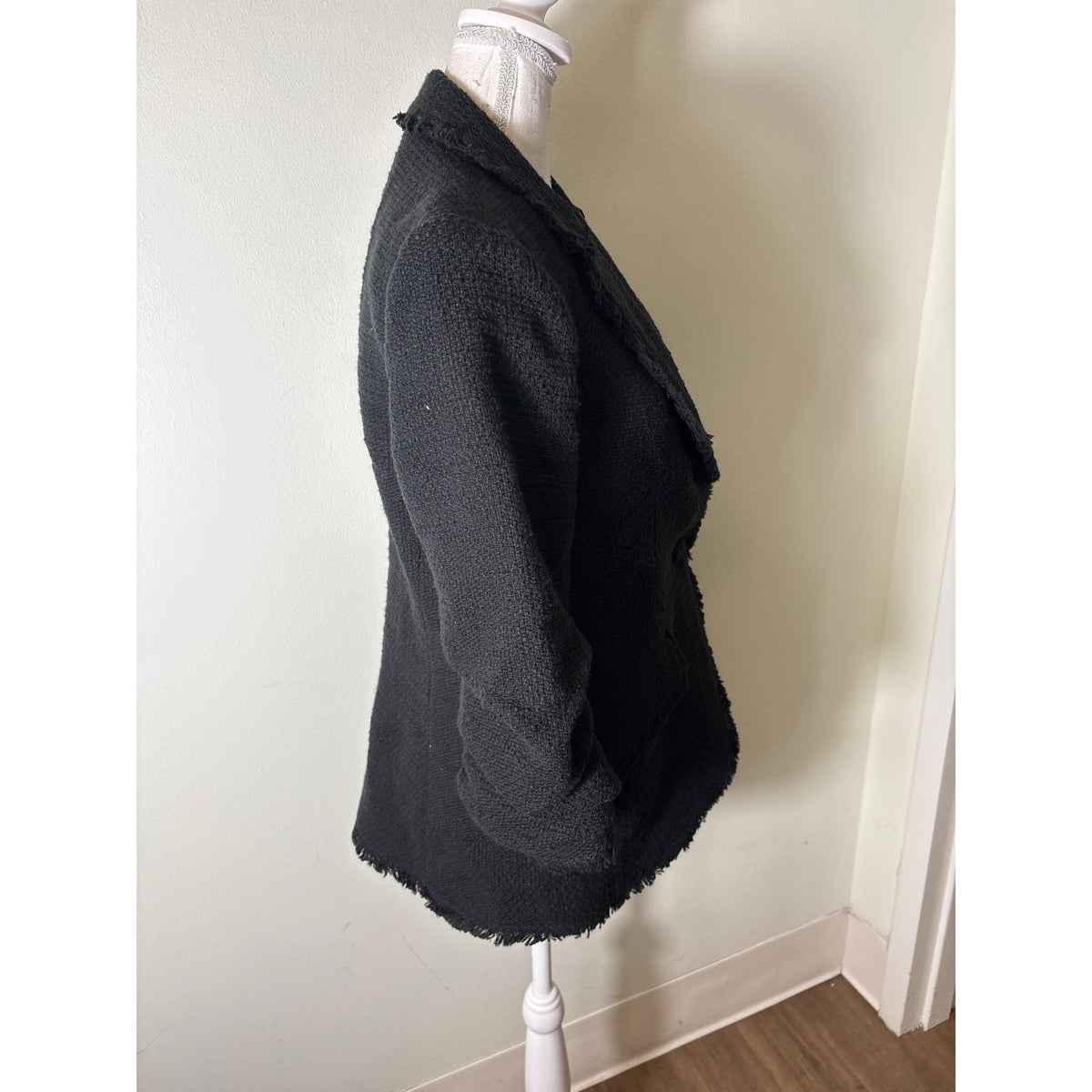 Cinq a Sept Black Tweed Long Ruched Sleeve Blazer Sz 4