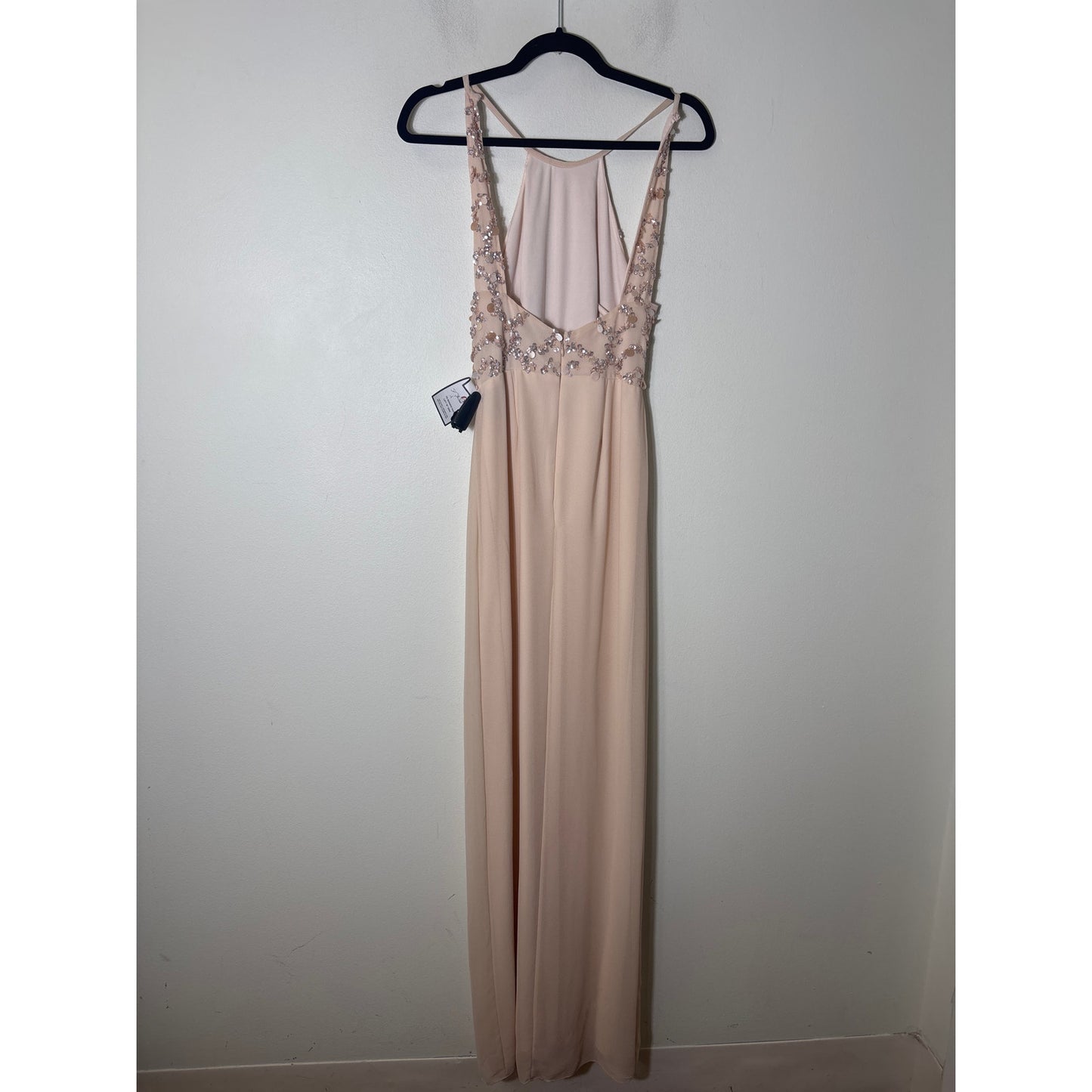 NWT Aiden Mattox Blush Pink Beaded Halter Column Gown Sz 0