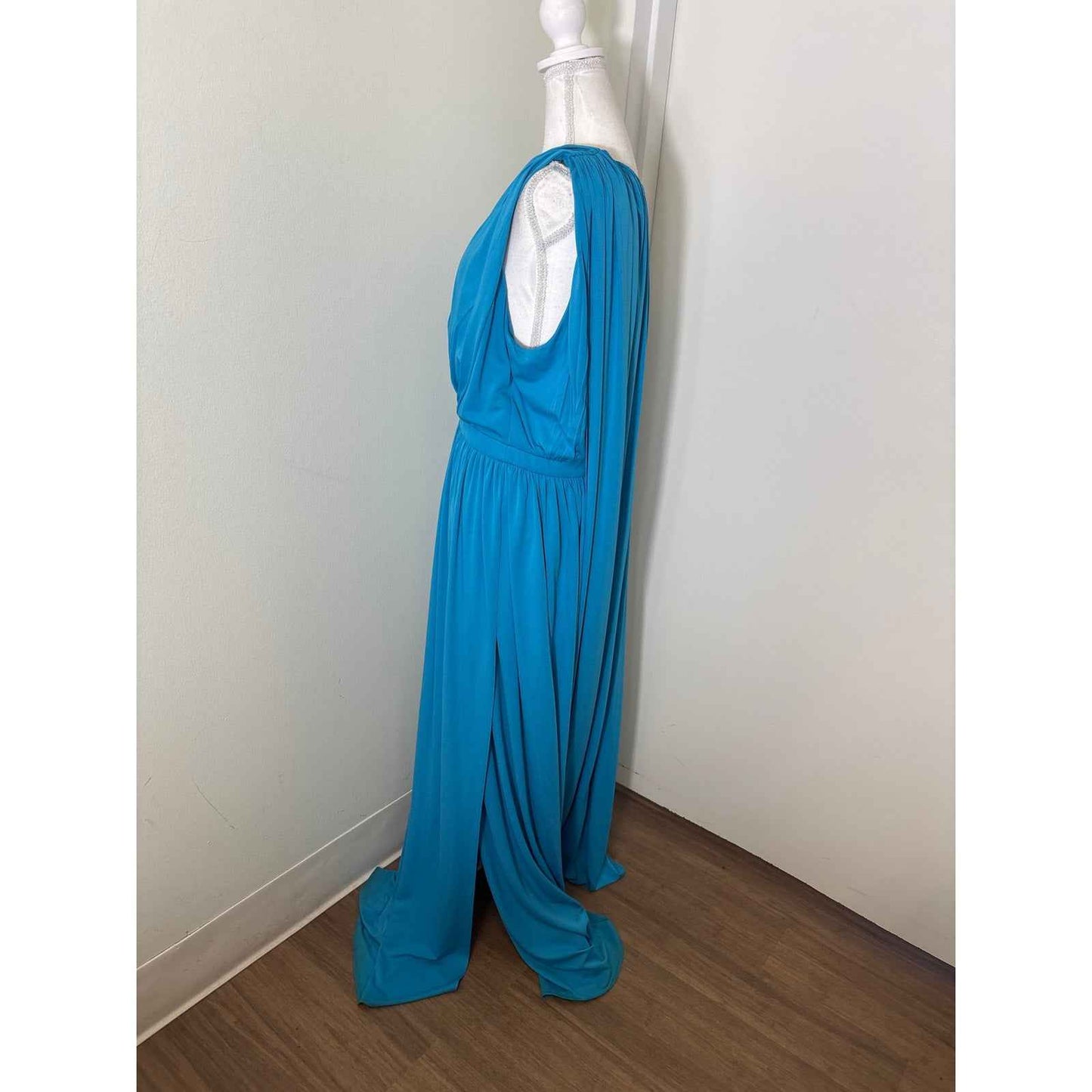 Halston Blue Draped Maxi Dress Sz 12