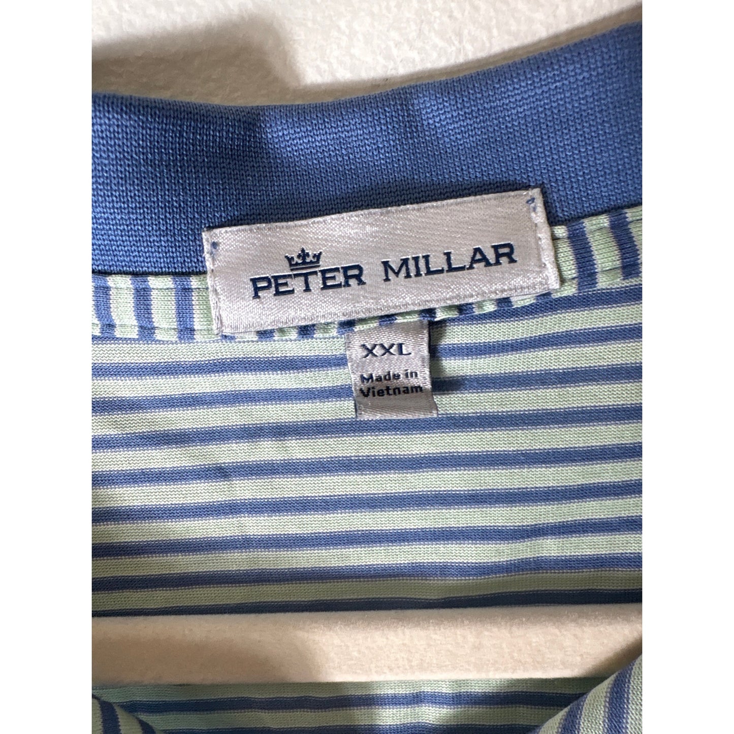Mens Peter Millar Pale Green and Blue Stripe SS Polo Style Shirt Sz XXL