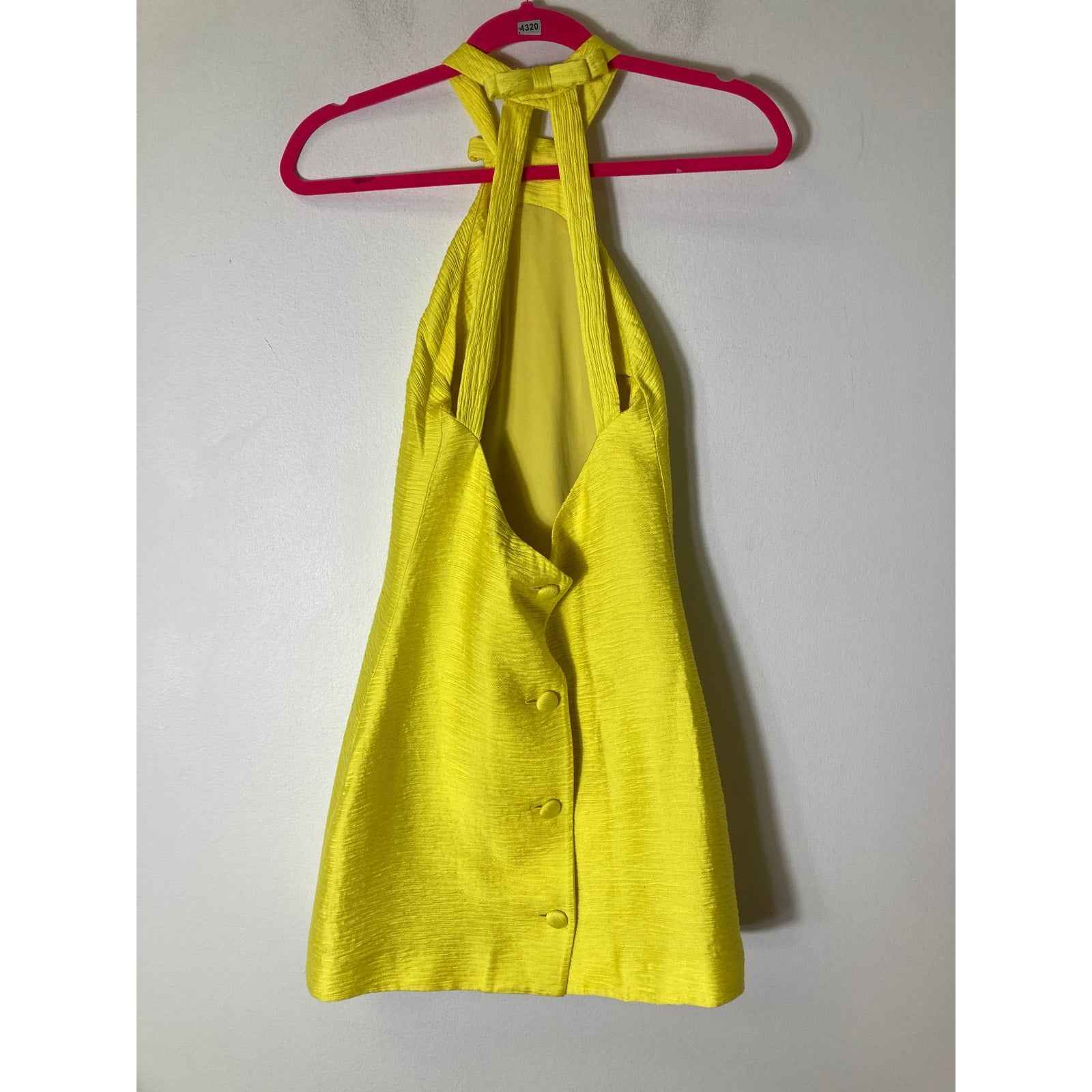 Alexis Yellow Halter Back Button Down Mini Dress Sz XS