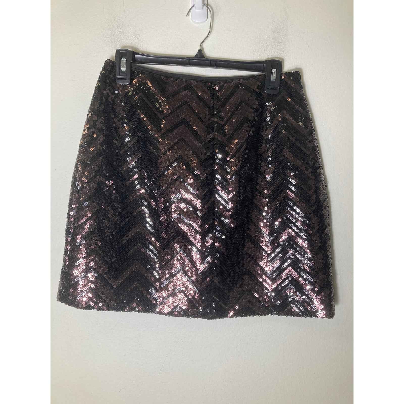 Trina Turk Dark Brown Heringbone Senquin Mini Skirt Sz 8 (30" W)