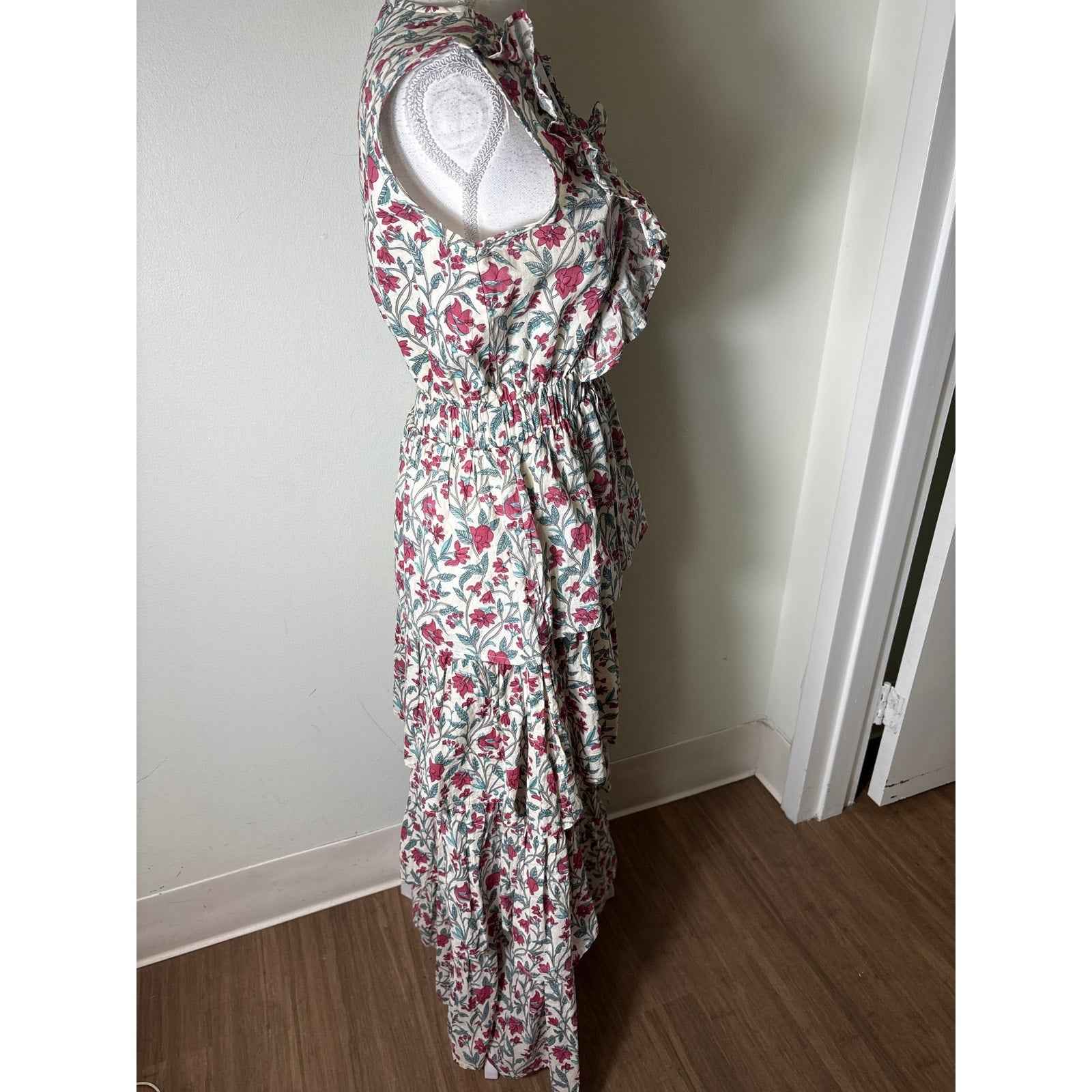 Anna Cate Cream Pink and Green Floral Tiered Maxi Dress Sz XS