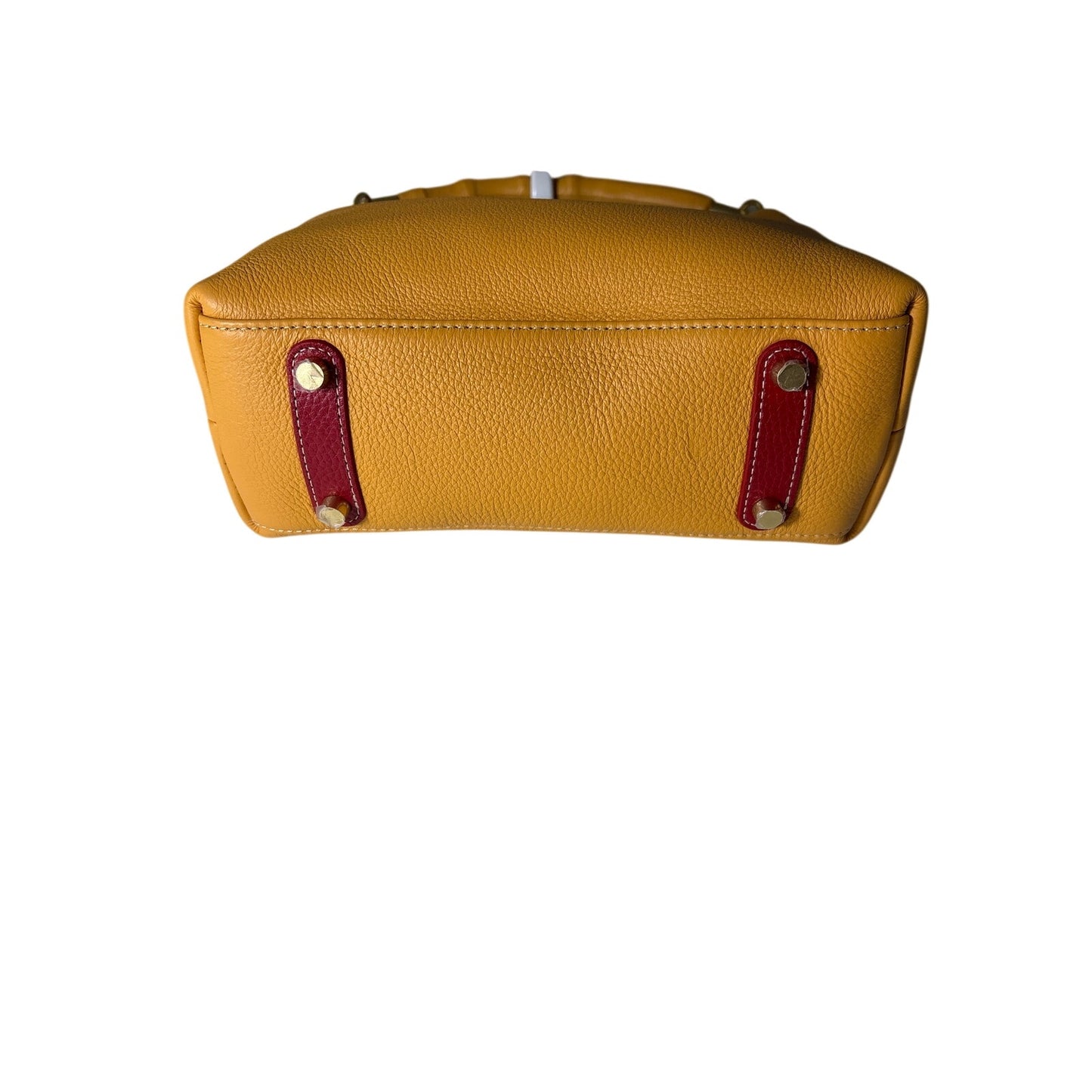 J.McLaughlin Marigold Yellow Pebbled Leather Bamboo Hand Bag Sz 11"x6"
