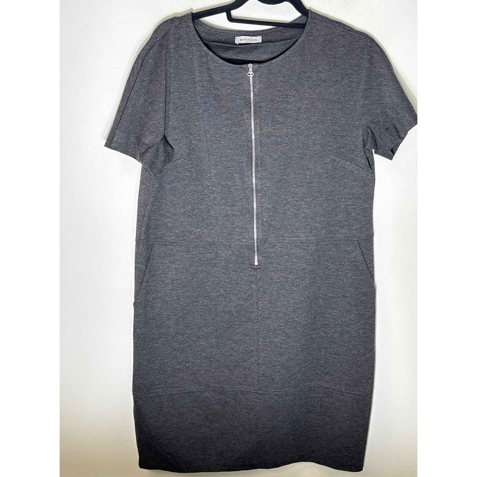 ROSSO35 Dark Gray Short SLeeve Zip Front Dress Sz 46