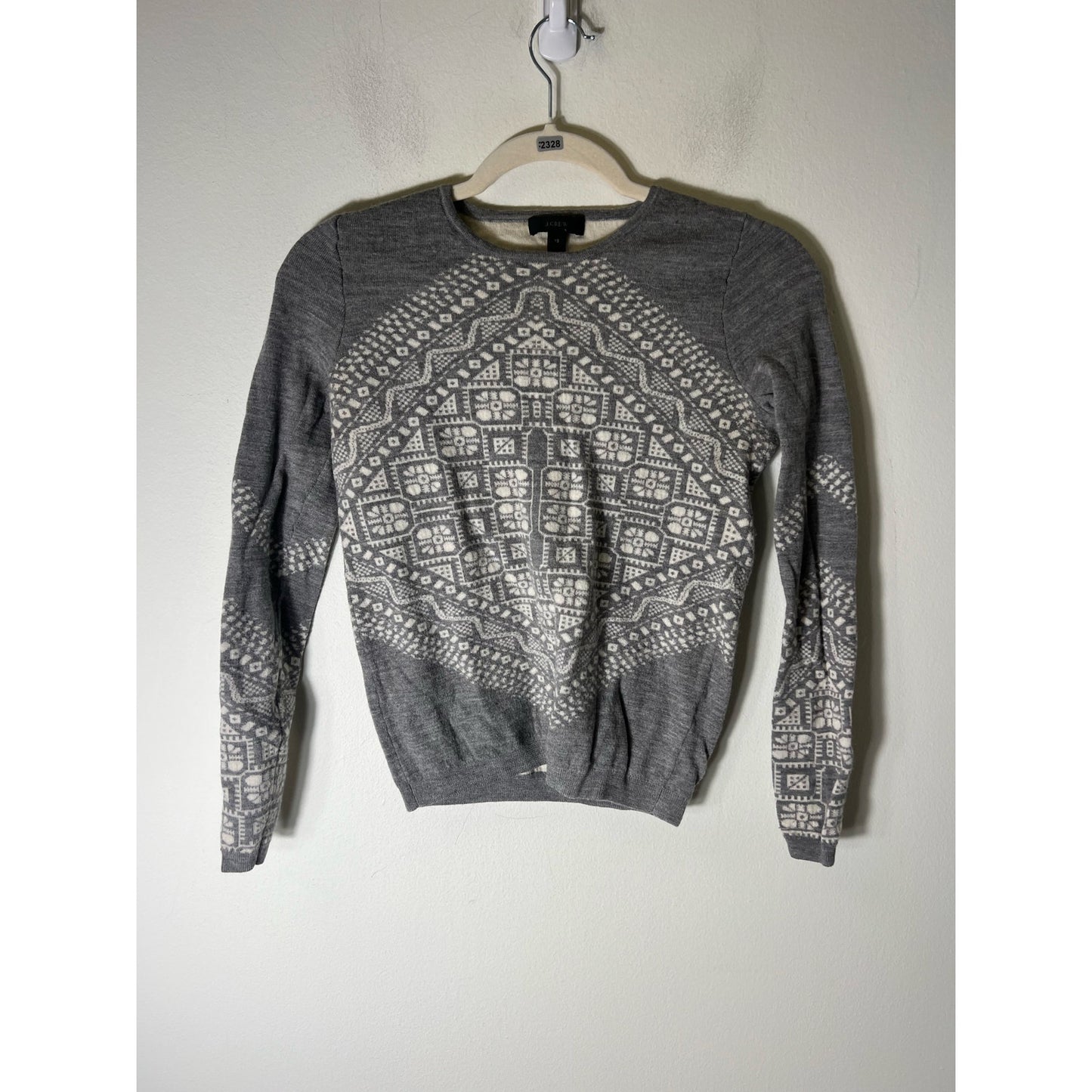 J Crew Gray and White Snowflake Pullover Sweater Sz XS