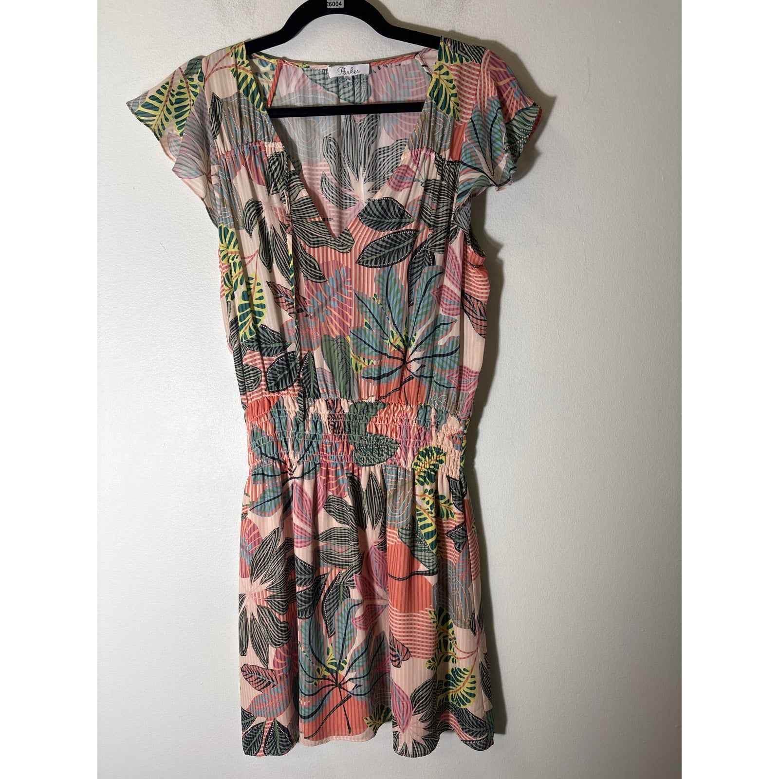 Parker Tropical Floral Smocked Waist Mini Dress Sz M