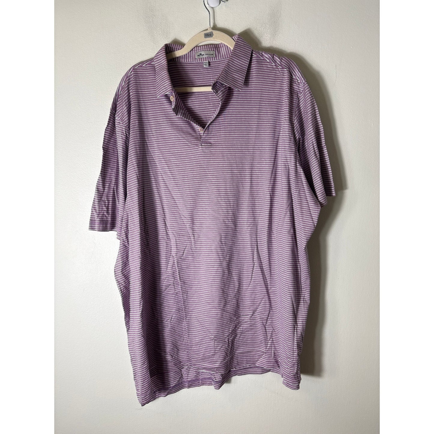 Mens Peter Millar Purple Pink White Stripe Short Sleeve Polo Style Shirt Sz XXL