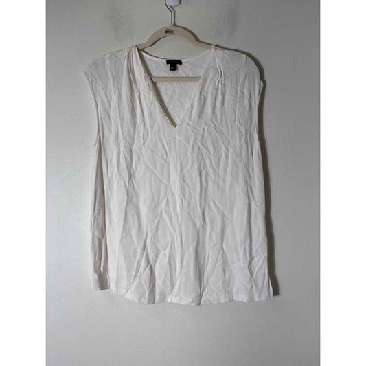 Ann Taylor White Sleeveless V-Neck Shirt Sz L