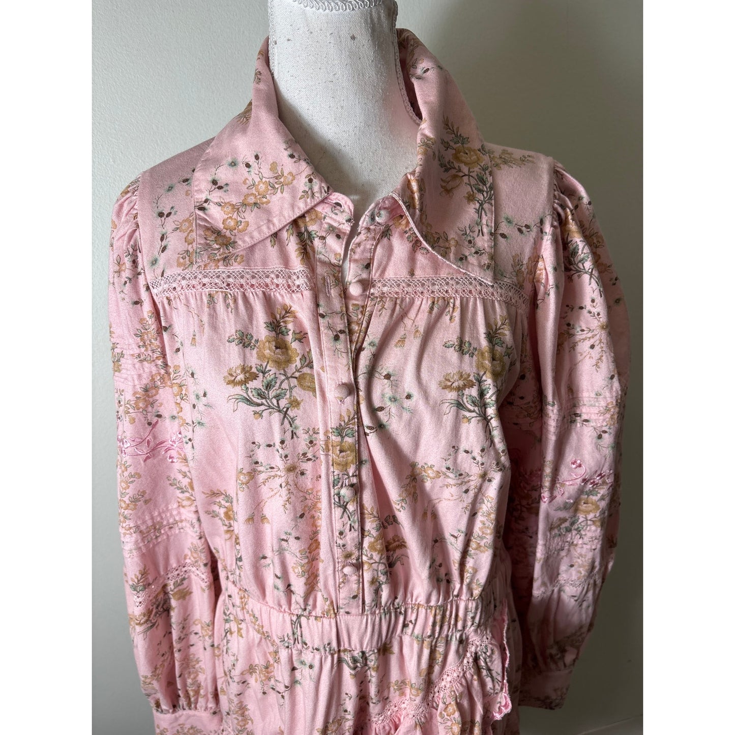 Love Shack Fancy Pink Floral Long Sleeve Knee Length Dress Sz XL