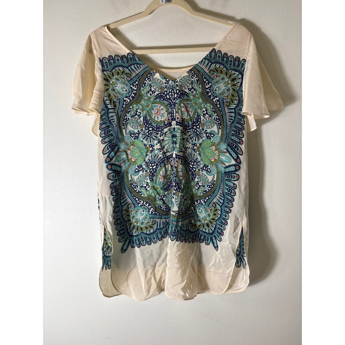 Maeve Off White Silk Scarf V-Back Top Sz M