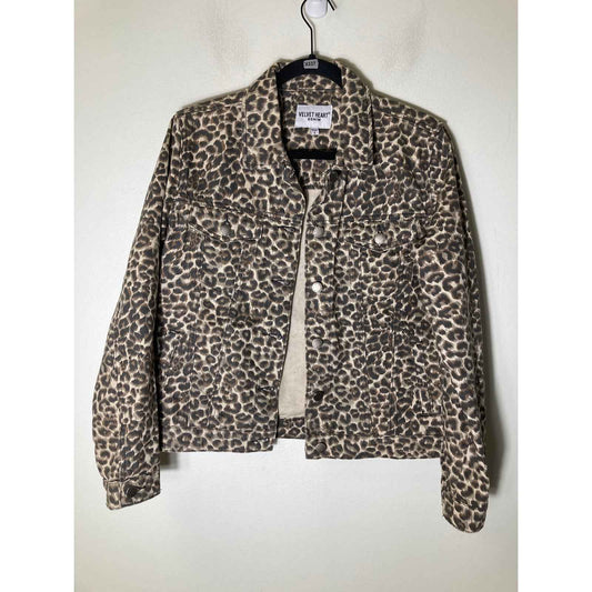 Velvet Heart Demin Tan Cheetah Print Jean Jacket Sz S