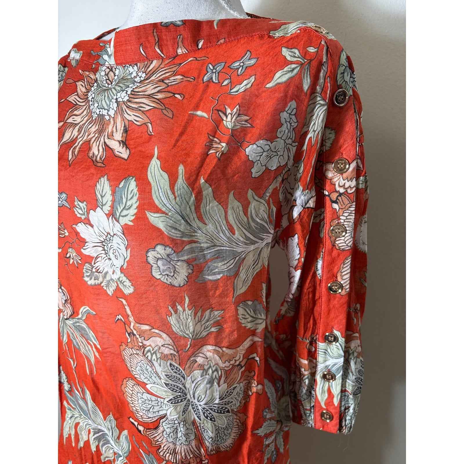 NWT Buru Orange Floral Button Sleeve Blouse and Mini Skirt Set Sz xs&xl