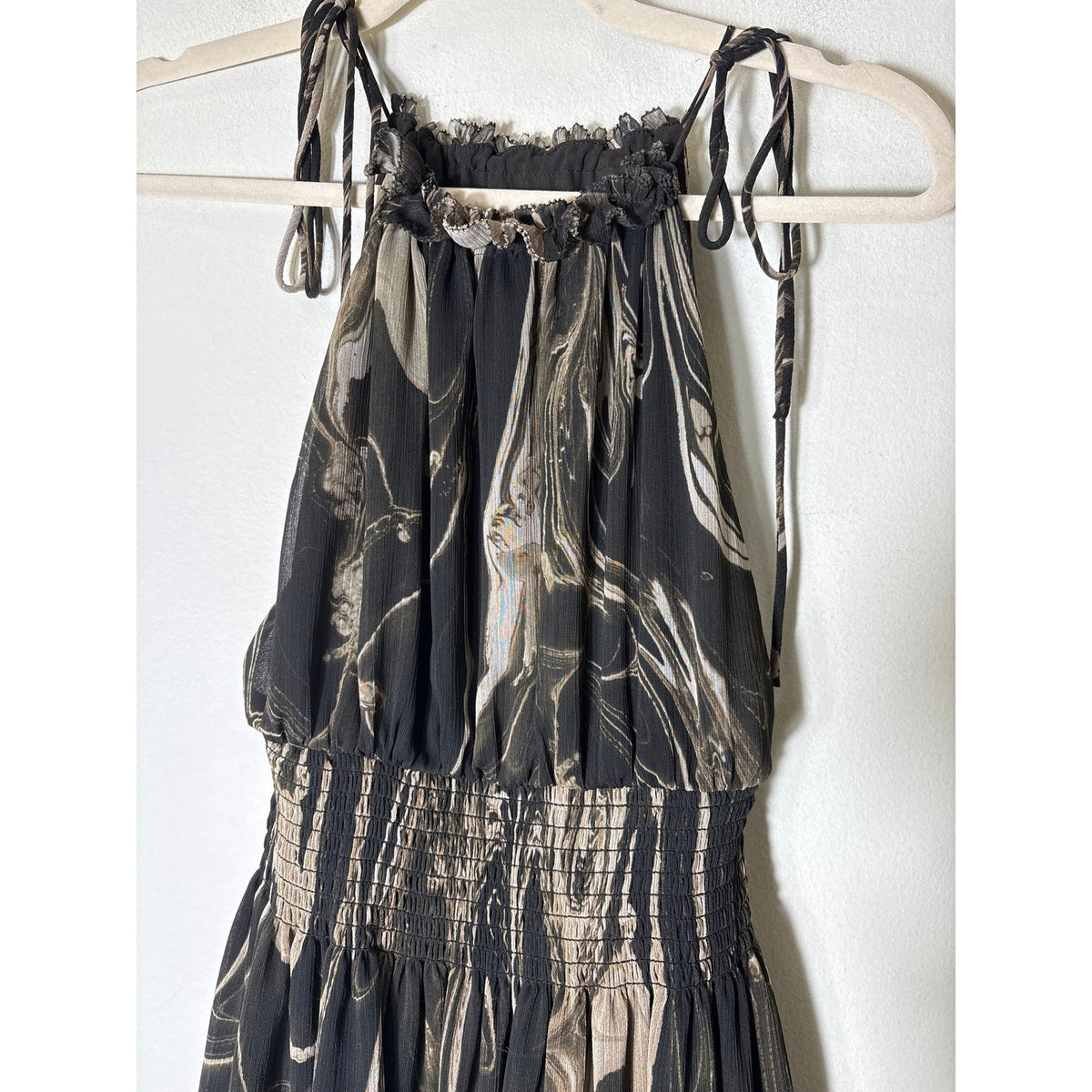 Banana Republic Dark Gray Green Paint Swirl Sleeveless Maxi Dress Sz XS