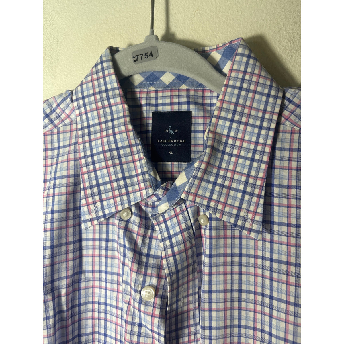 Mens Tailorbird Blue and Pink Plaid Cotton Short Sleeve Button Up Shirt sz XL