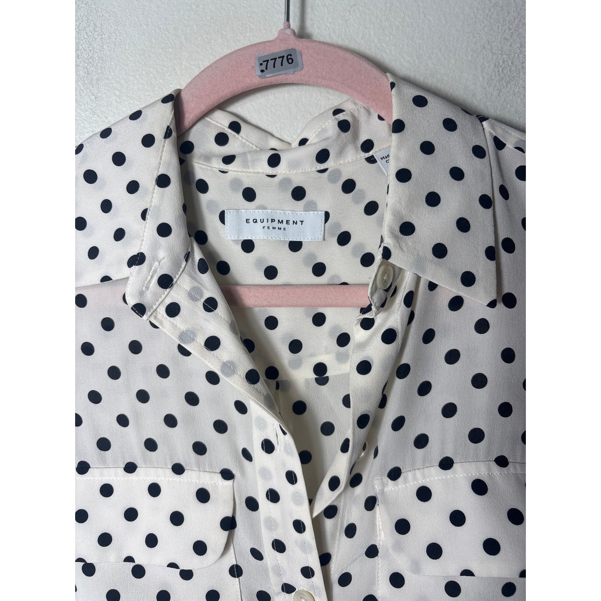 Equipment Femme Off White and Black Polka dot Silk Top Sz XS