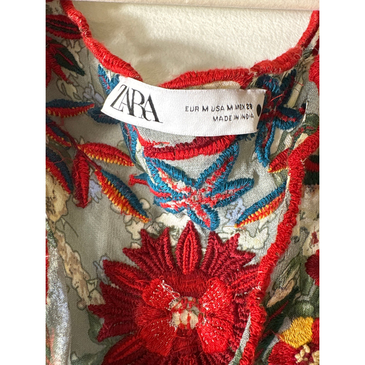 Zara Sage Green Floral Midi Tunic Dress Sz M