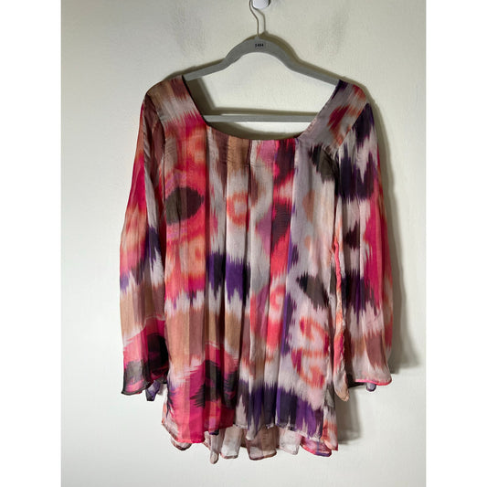 Alexis Multicolor Silk Long Sleeve Sheer Top Sz XS