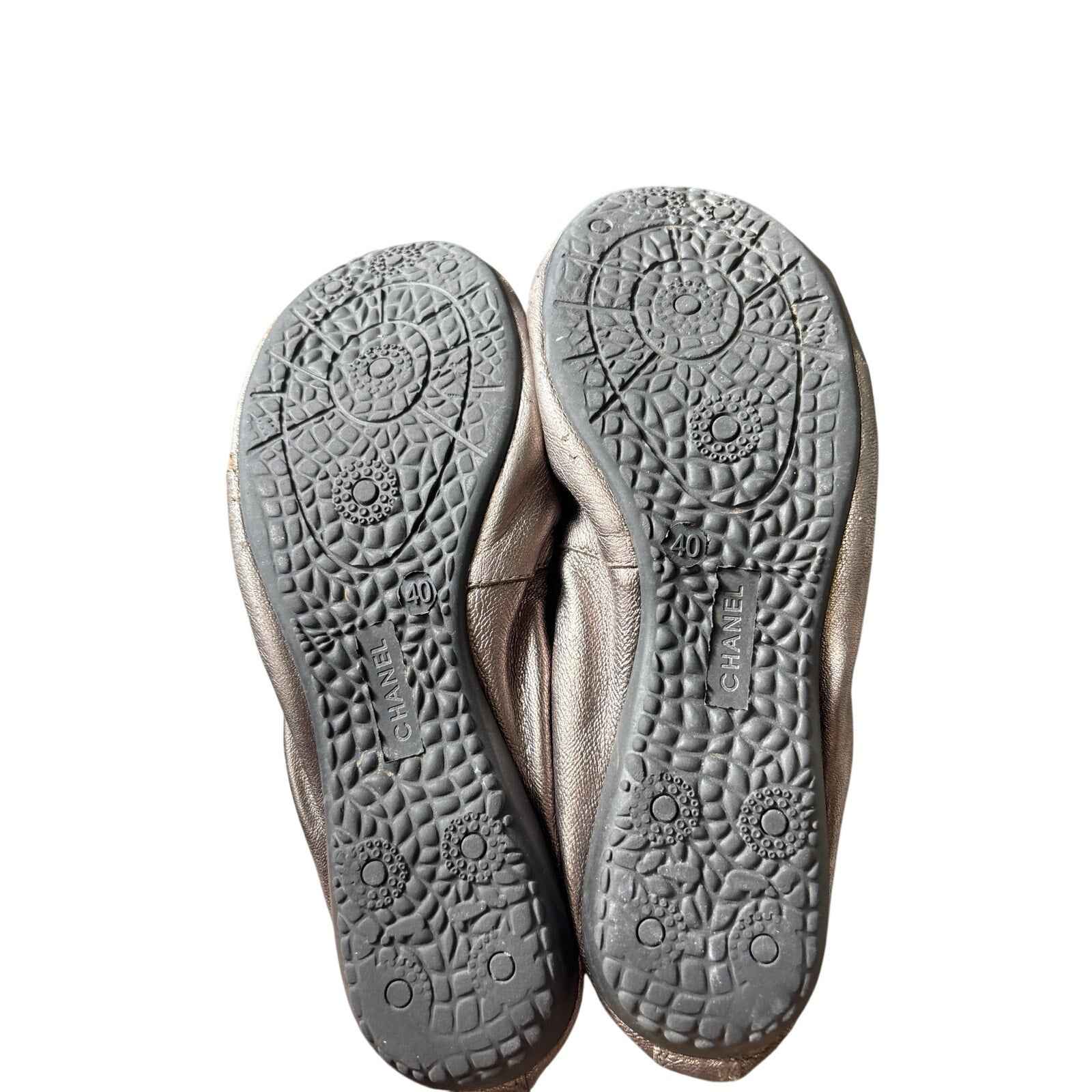 Chanel Pewter Camelia Leather Ballet Slipper Sz 40