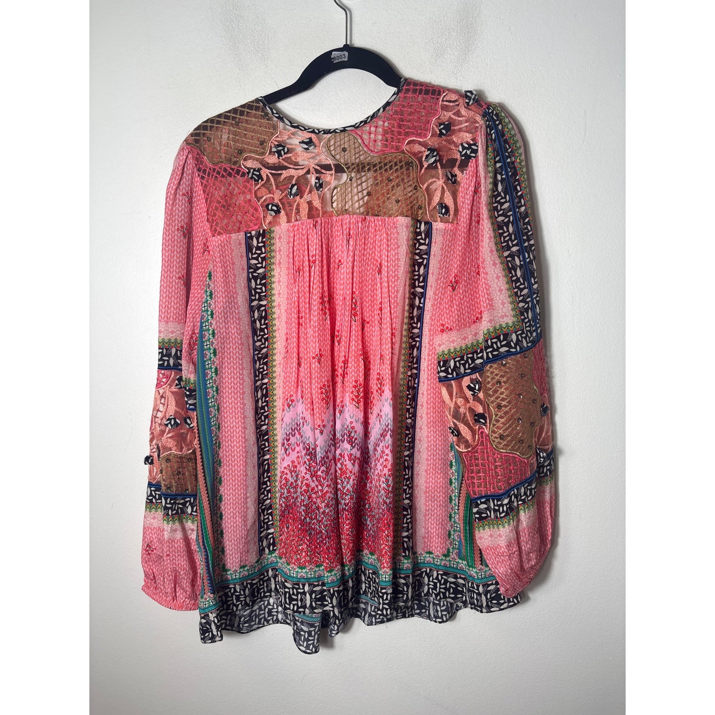 BHANUNI by JYOTI.... Pink Long Sleeve Babydoll Embroidered Tunic Sz S