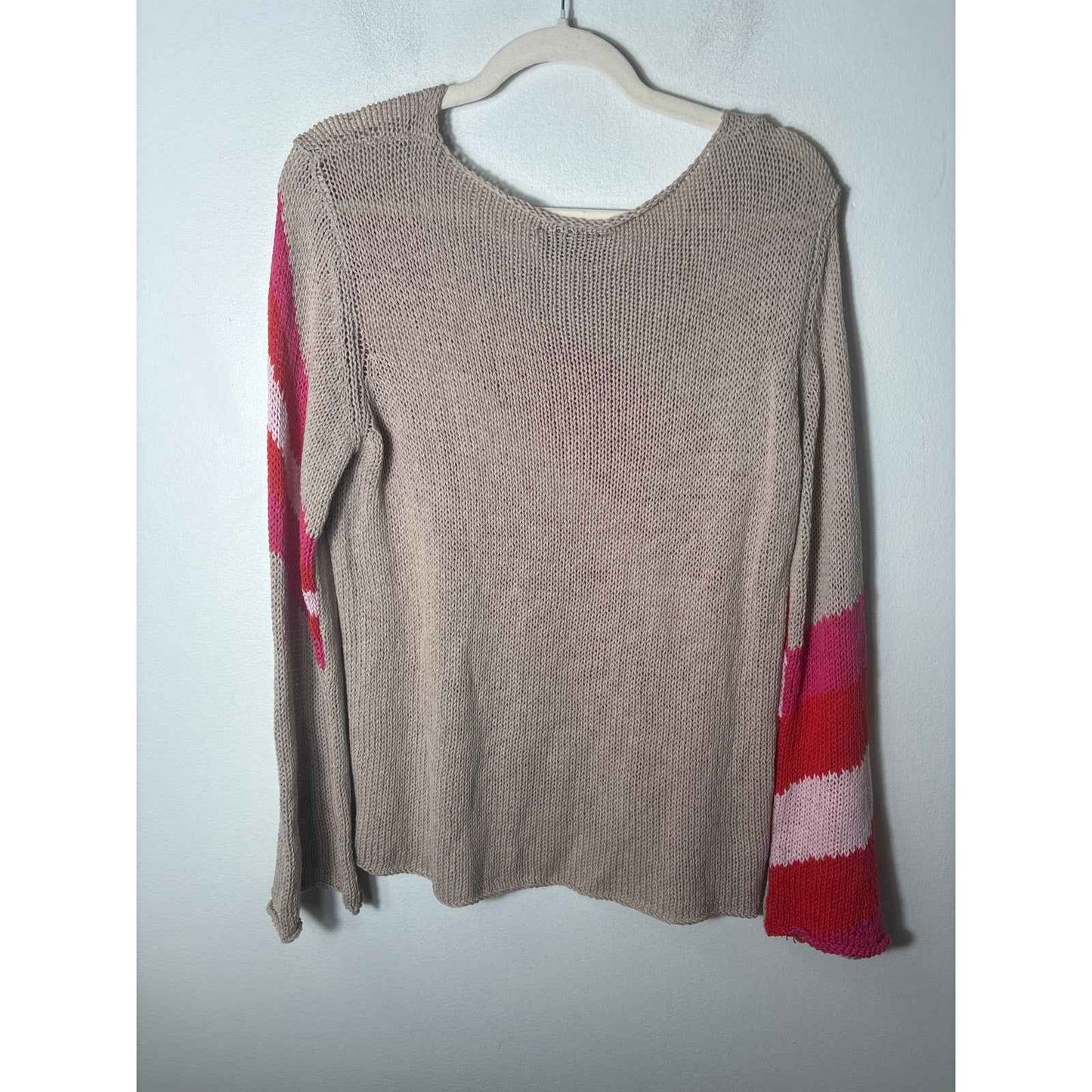 Wooden Ships Khaki w Orange and Pink Diagnol Stripes Sz S/M