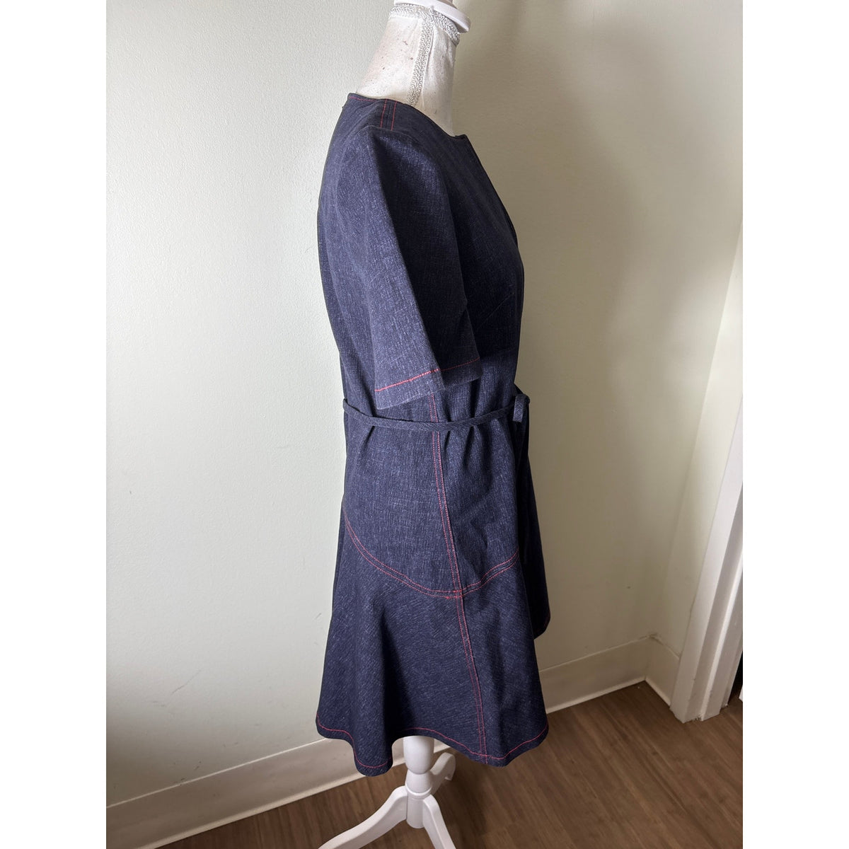 Pearl By Lela Rose Denim With Red Stitching Flare Dress Sz XS