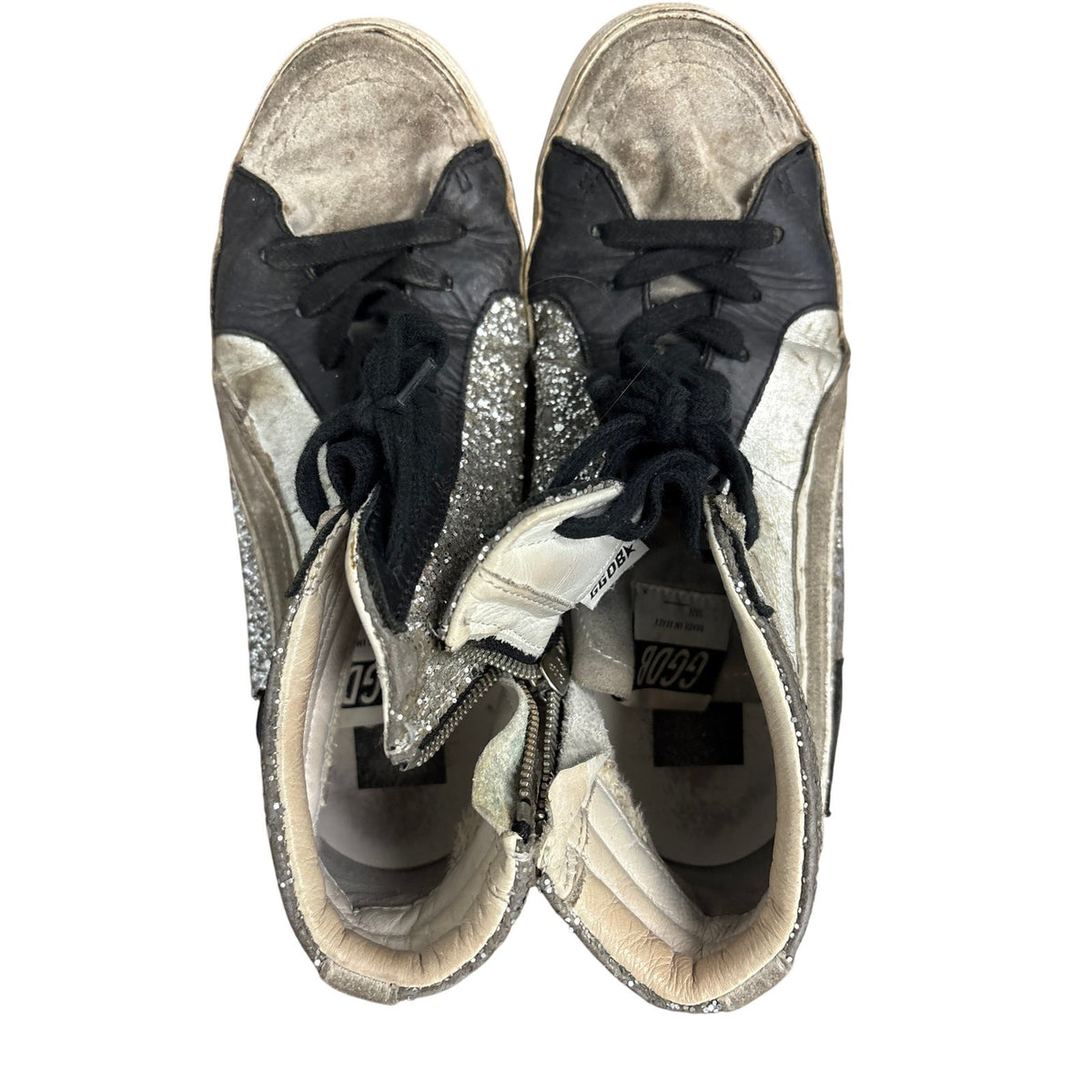 Golden Goose Black and Silver Glitter High Tops Sz 37