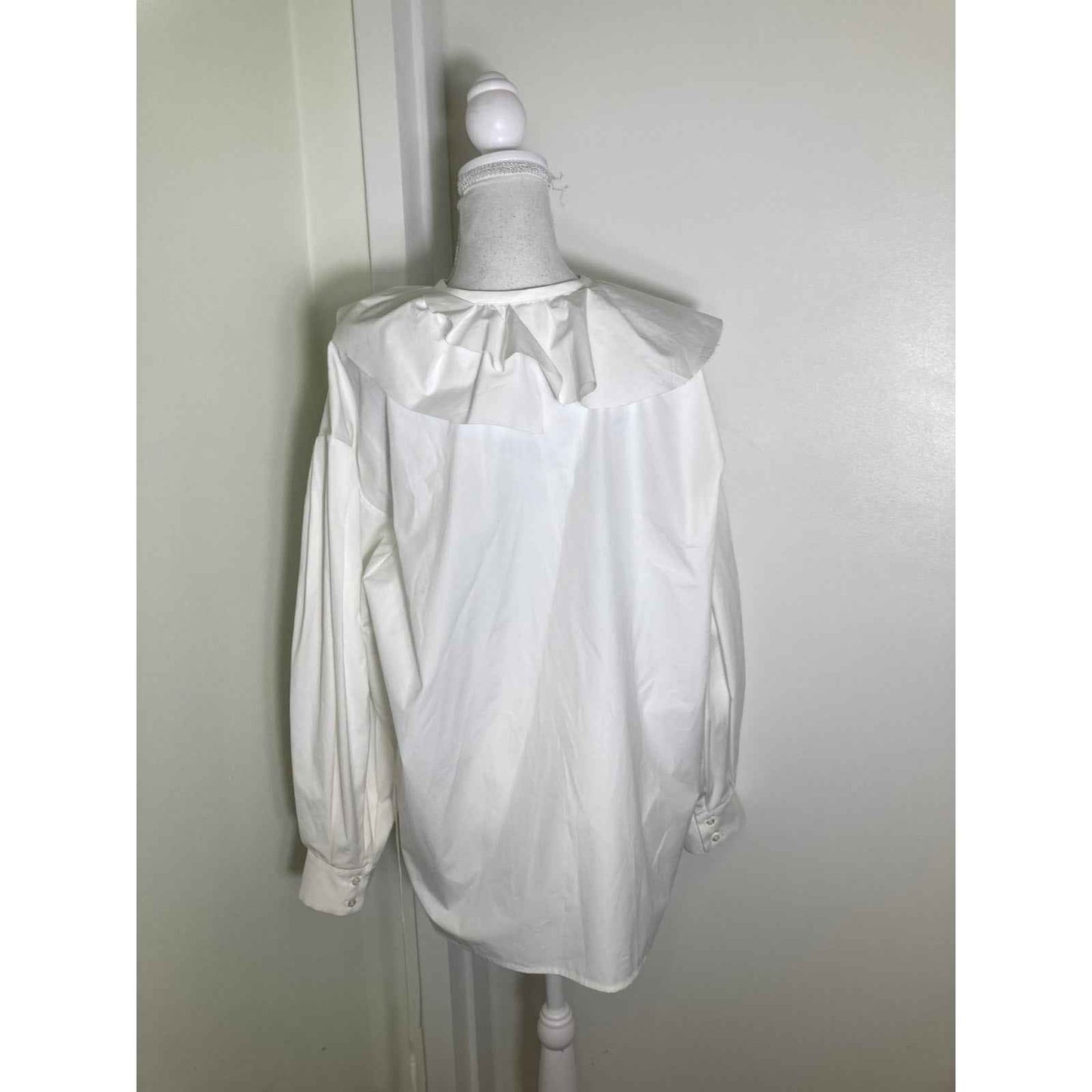 MSGN Milano White Cotton Long Sleeve Tie Front Ruffle Top