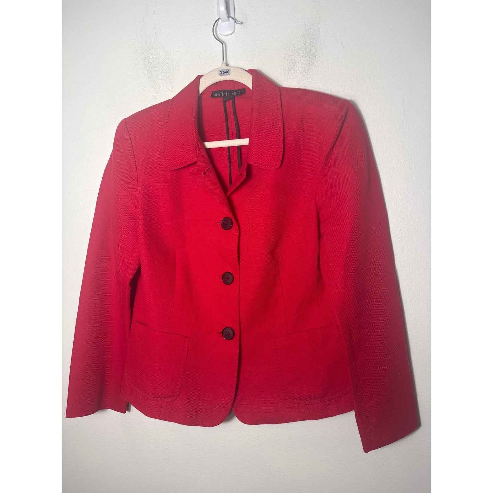 Lafayette 148 Red Long Sleeve 4 Button Blazer Sz 8