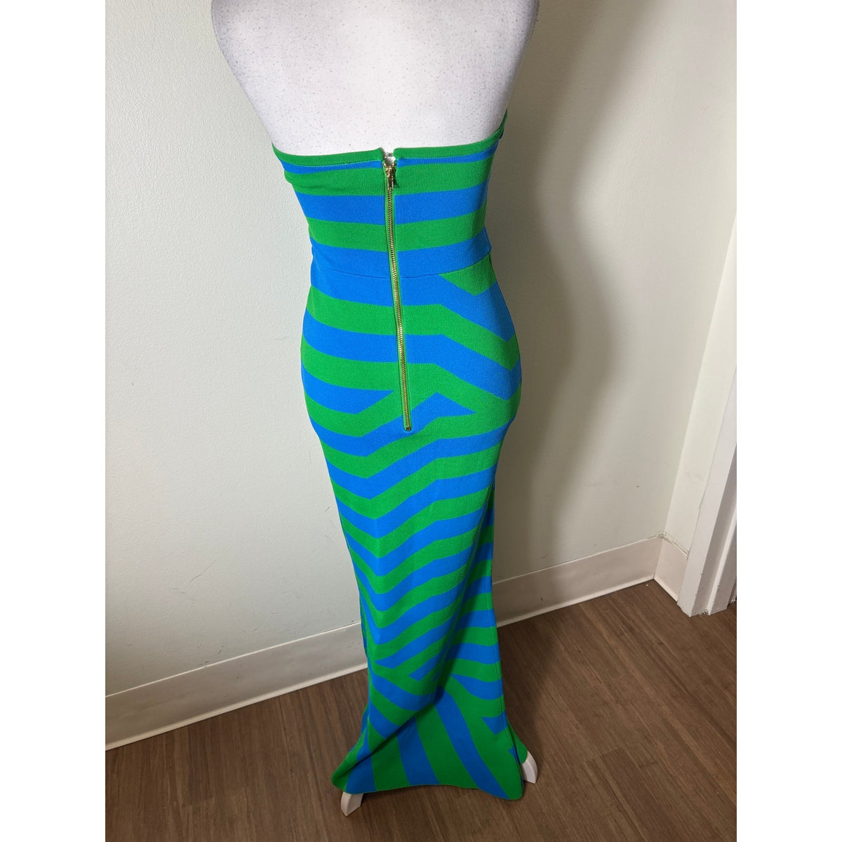 The Wolf Gang Blue and Green Bandeu Bodycon Dress Sz S