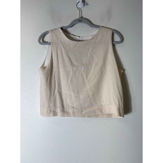Babette Off White Sleeveless Linen Cropped Top Sz XS
