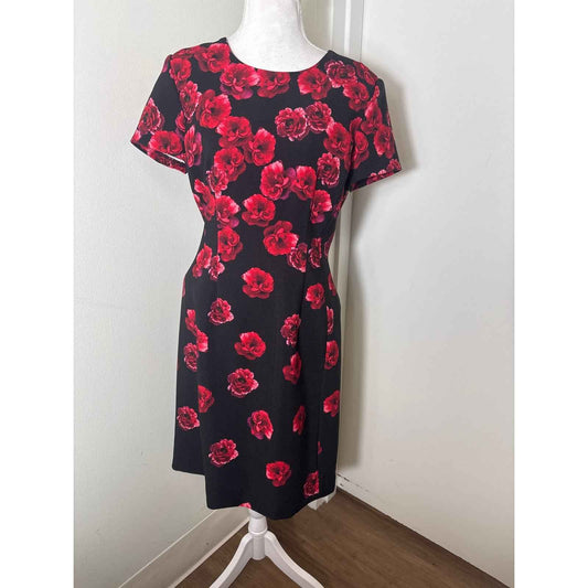Karl Lagerfeld Paris Black with Red Rose Sheath Dress Sz 8