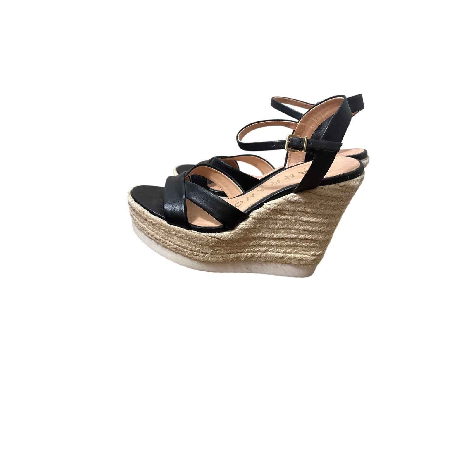 Carrano Black Raffia Wedge Shoes Sz 8
