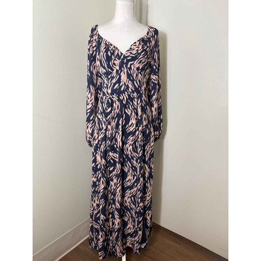 Ali & Jay Navy and Pink Long Sleeve V-Neck Maxi Dress Sz L