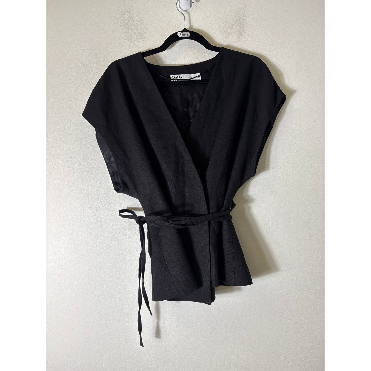 NWT Zara Black Sleeveless One Button Open Front Blazer/Vest Sz L