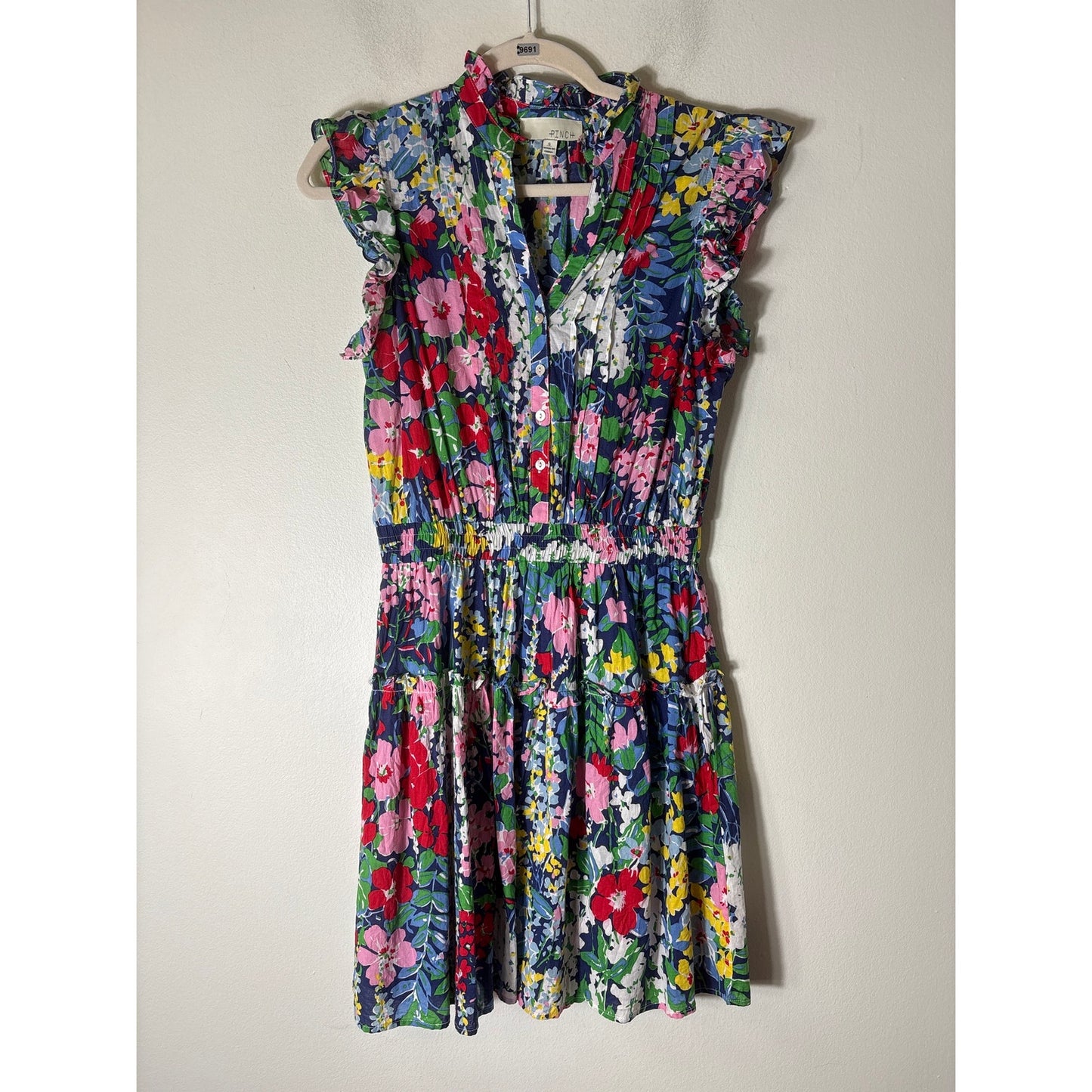 PINCH Multicolor Floral Flutter Sleeve Cotton Knee Length Dress Sz S