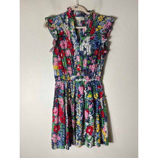 PINCH Multicolor Floral Flutter Sleeve Cotton Knee Length Dress Sz S