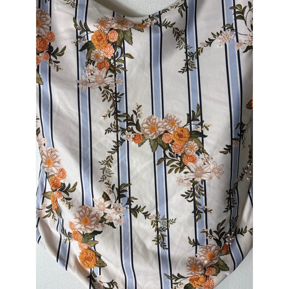 NWT Agua by Aguabendita Light Blue Stripe floral One Piece Swimsuit Sz M