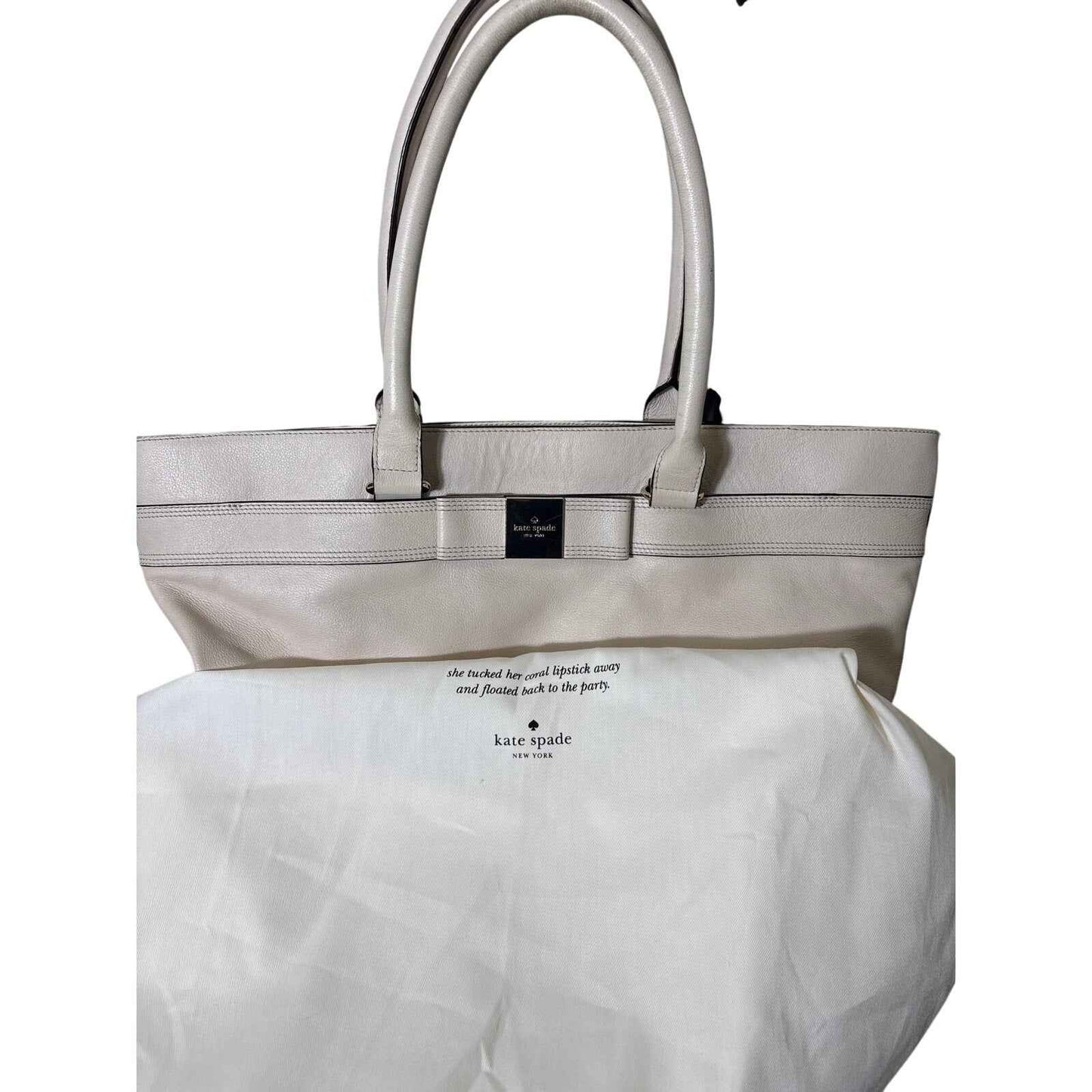 Kate Spade Beige Pebbled Leather Bow Shoulder Bag 20"x11"