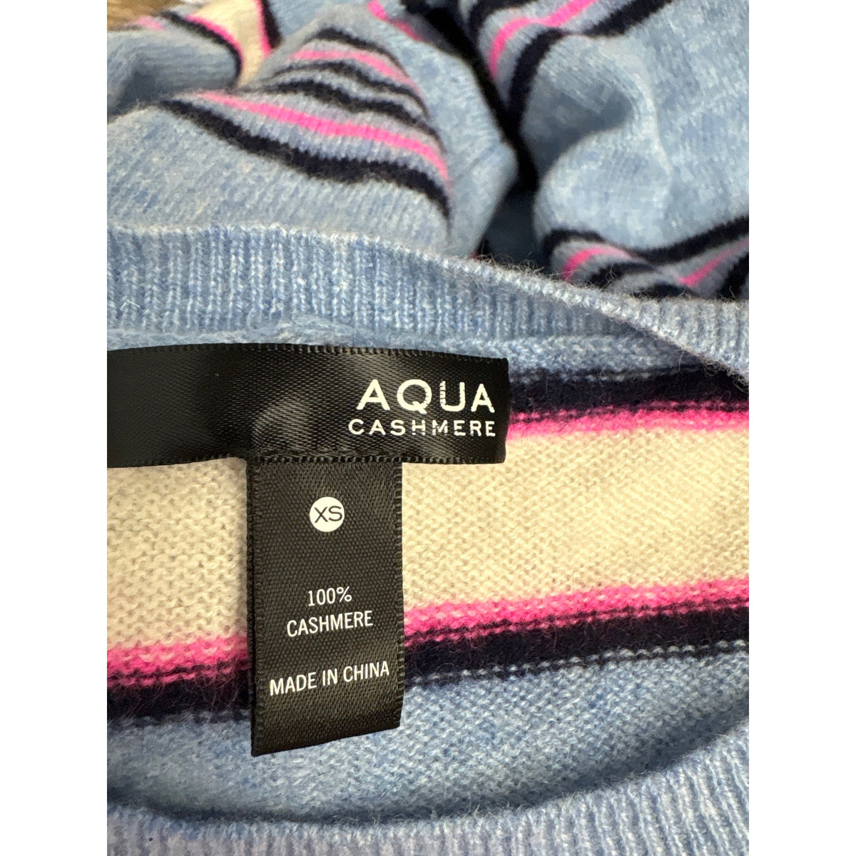Aqua Blue and Pink Stripe Cashmere Sweater Sz XS