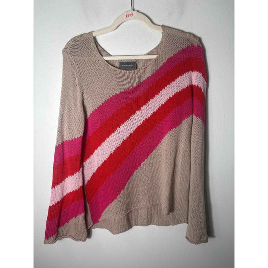 Wooden Ships Khaki w Orange and Pink Diagnol Stripes Sz S/M