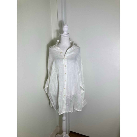NWOT Vitamin A White Linen Long Sleeve Button Down Cover Up Sz L
