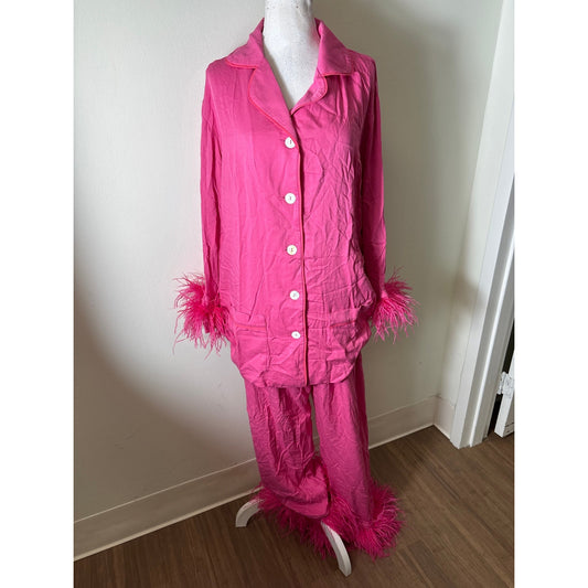 Sleeper Pink Feather Trimmed Pajama Set Sz XL