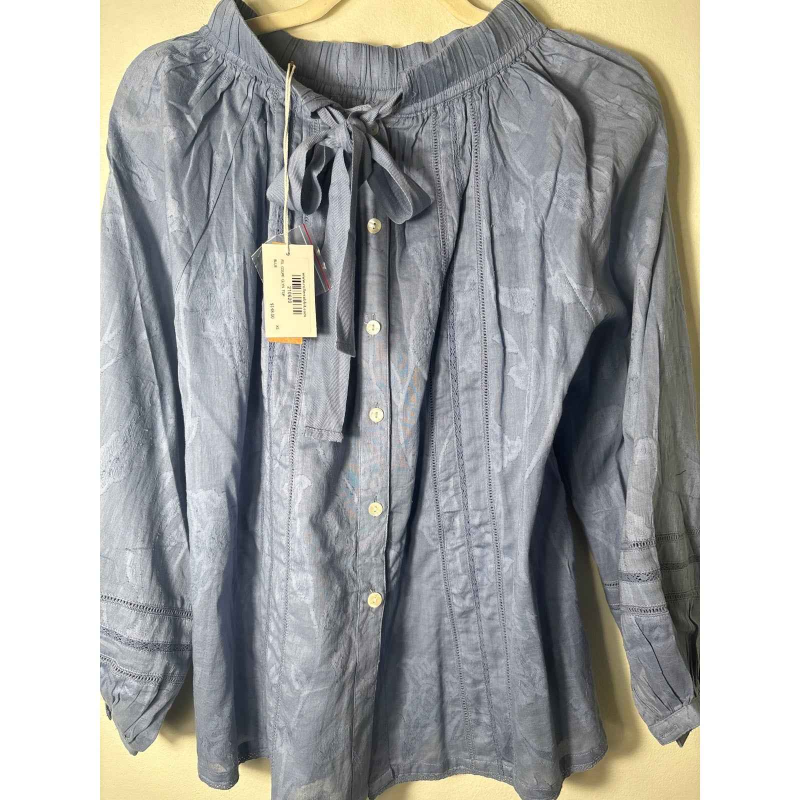NWT Roller Rabbit "Fil Coupe Glyn Top" Cornflower Blue Long Sleeve Shirt Sz XS