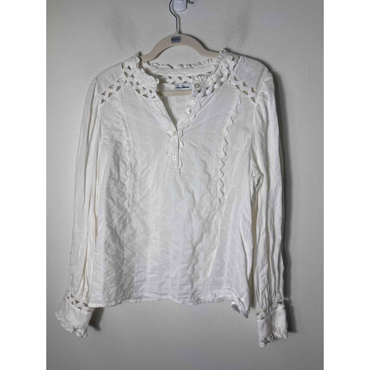 Sam Edelman White Ric RacLong Sleeve Blouse Sz L